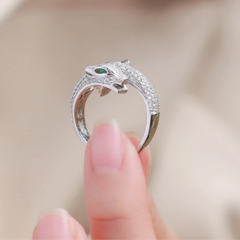 925 Sterling Silver Leopard Head Panther Ring