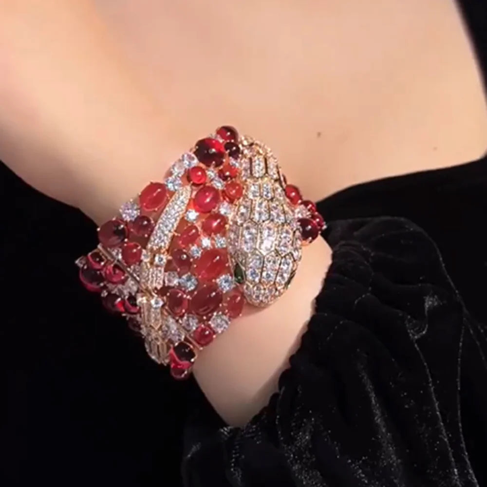 Red Crystal Cuff Bracelet – Stone Model 2 | Statement Evening Jewelry