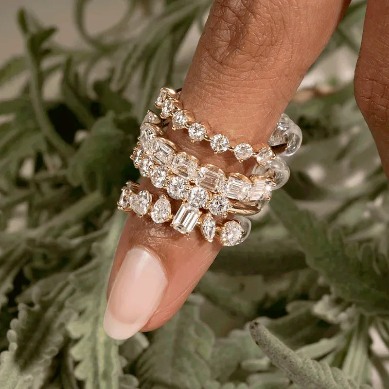 Minimalist Women’s Gold-Coloured Cubic Zirconia Stacking Rings