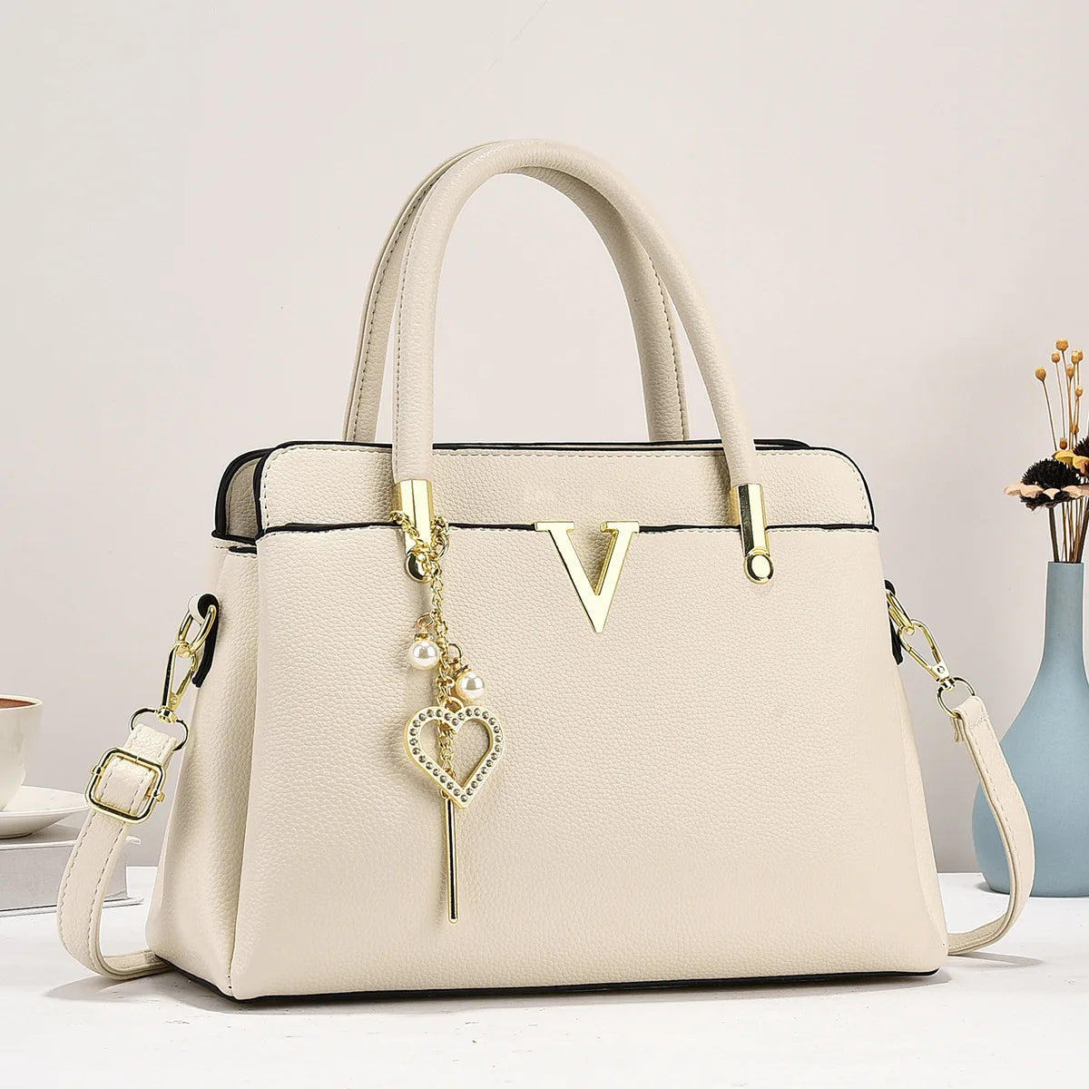Classic White PU Leather Shoulder Handbag