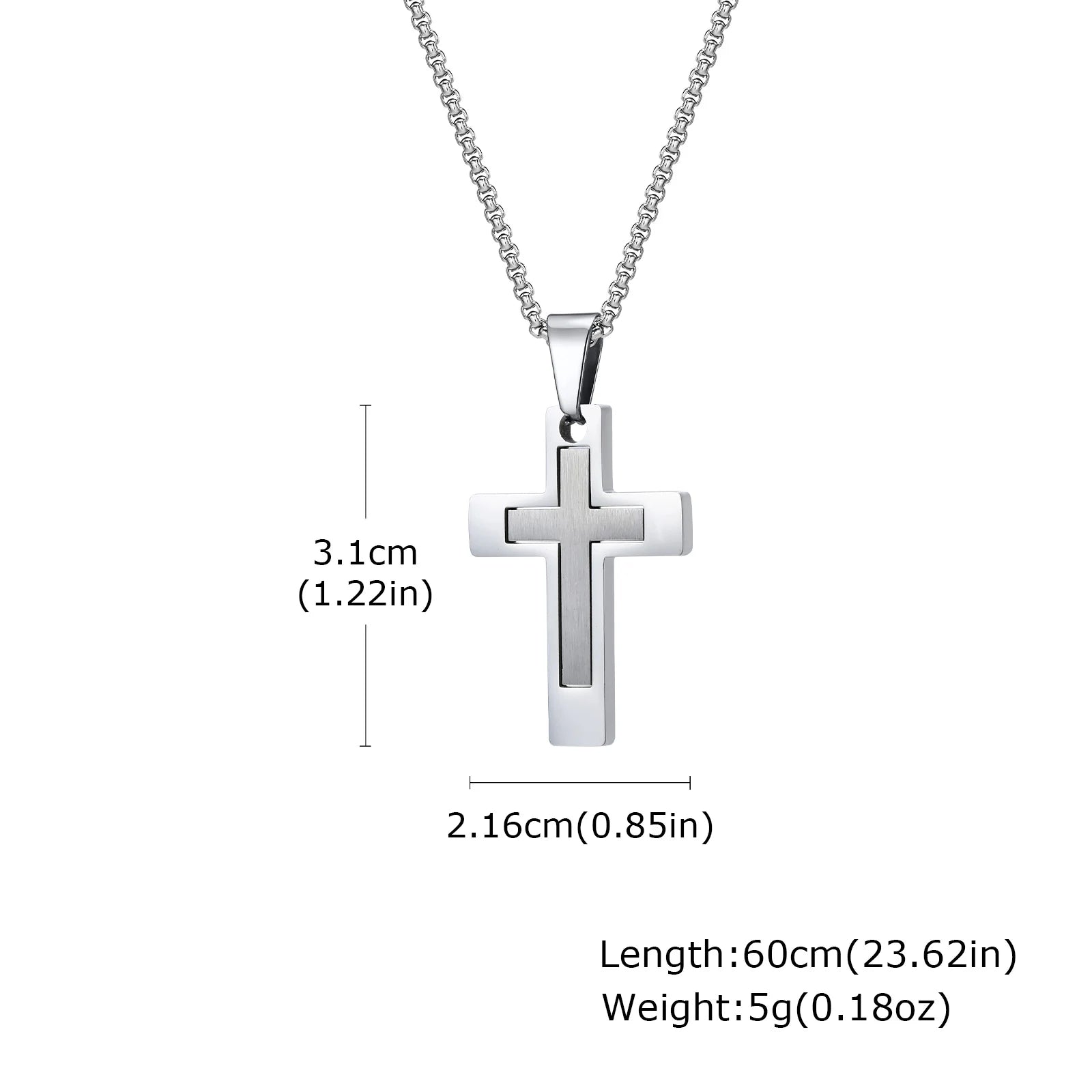 Sanctis Cross Necklace – Silver Stainless Steel Pendant for Men
