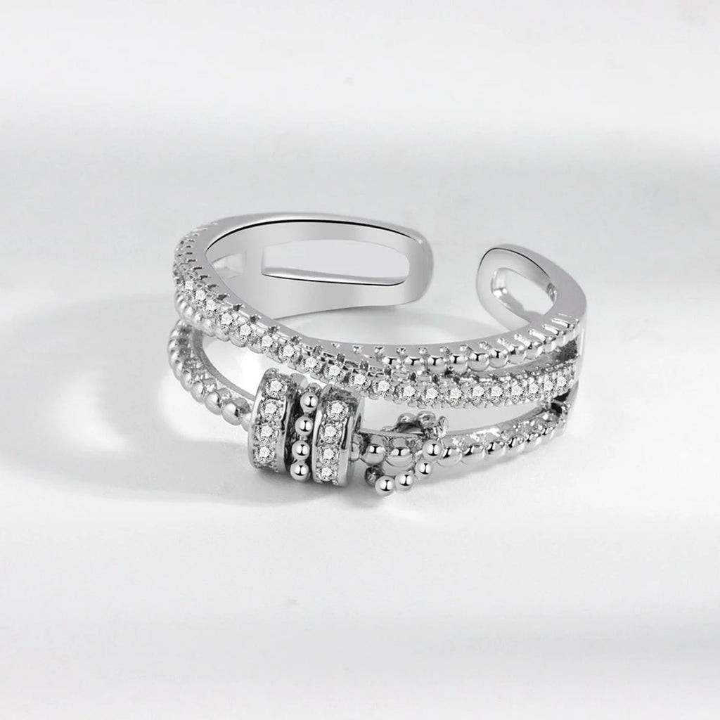 Spinner Fidget Ring – Silver-Tone Adjustable Band