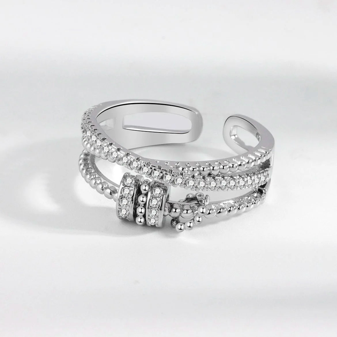 Spinner Fidget Ring – Silver-Tone Adjustable Band