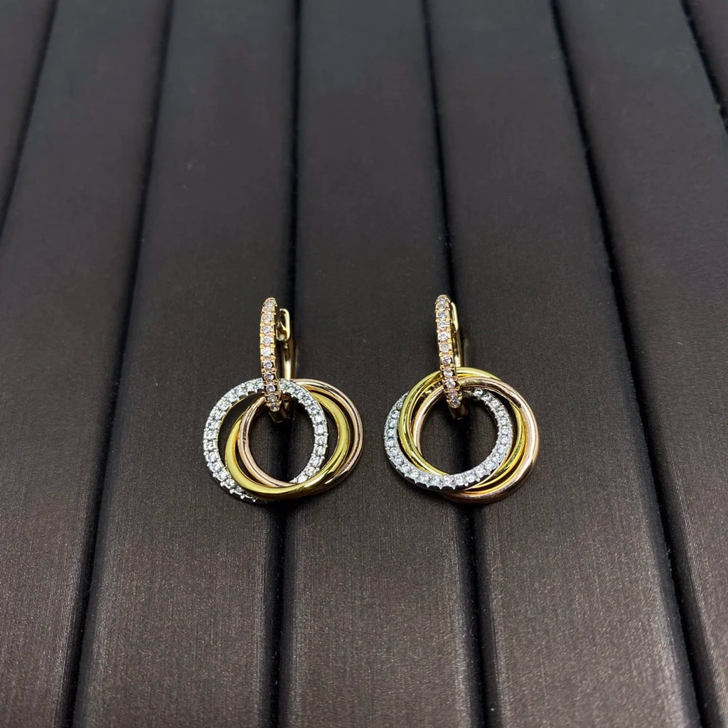 Atria Trio – Gold-Plated Triple Hoop Diamond Earrings for Women