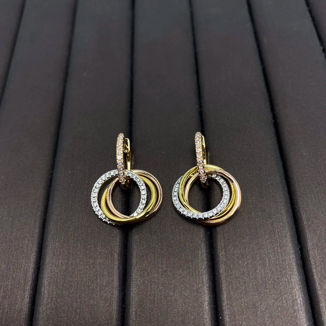 Atria Trio – Gold-Plated Triple Hoop Diamond Earrings for Women