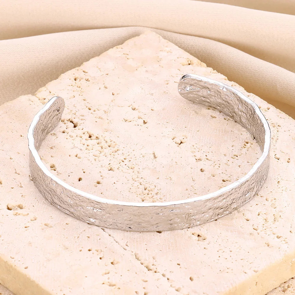 Lunar Texture Silver Cuff Bracelet - Slim