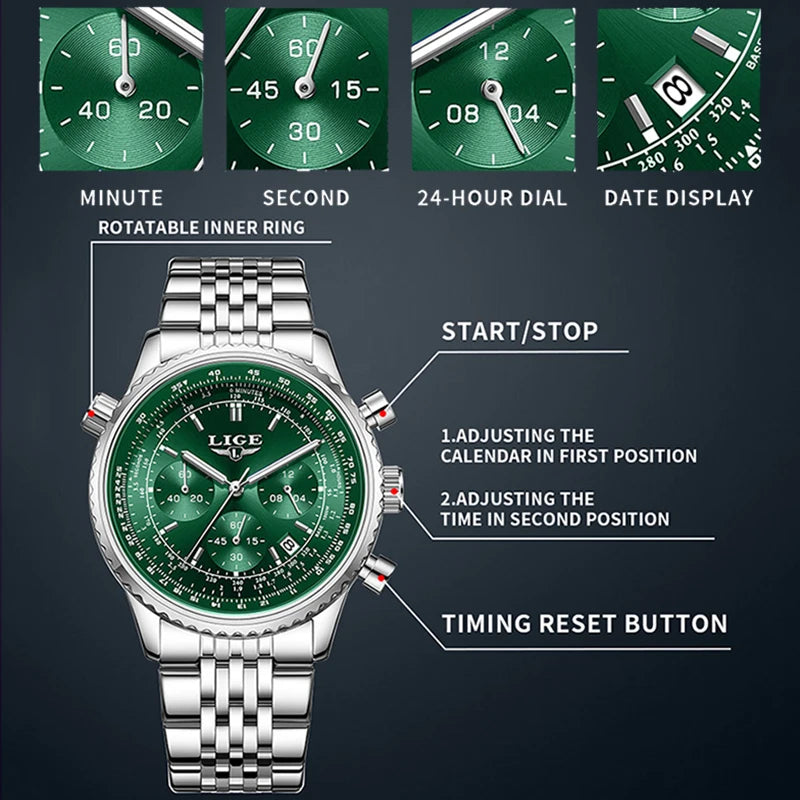 LIGE Emerald Chronograph Watch