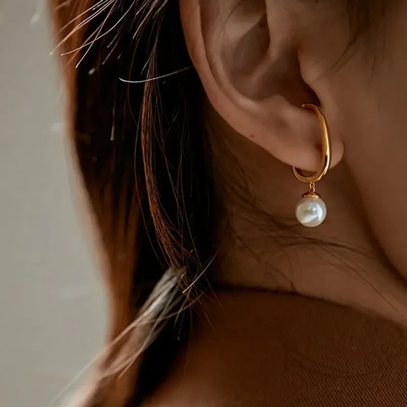 Golden Drop Pearl Earrings – Effortless Grace