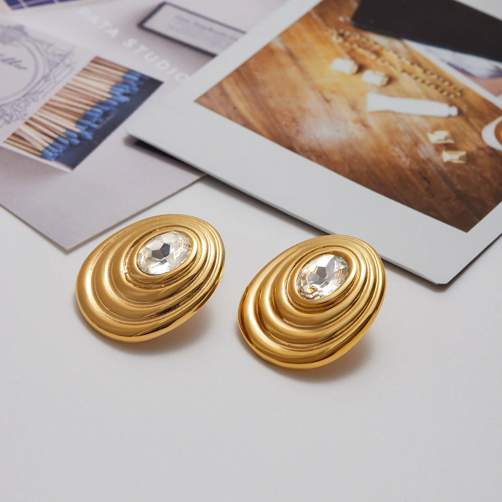 Gold-Tone Stainless Steel Round Stud Earrings