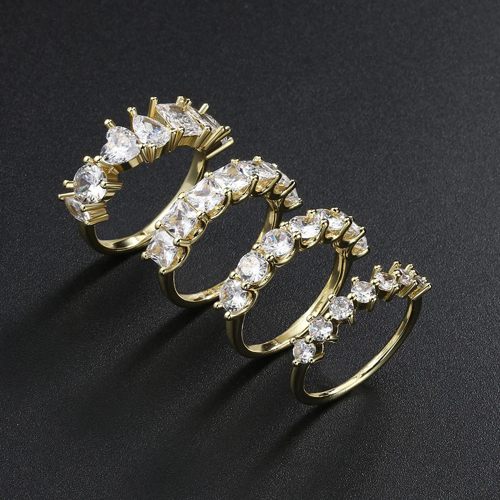 Minimalist Women’s Gold-Coloured Cubic Zirconia Stacking Rings