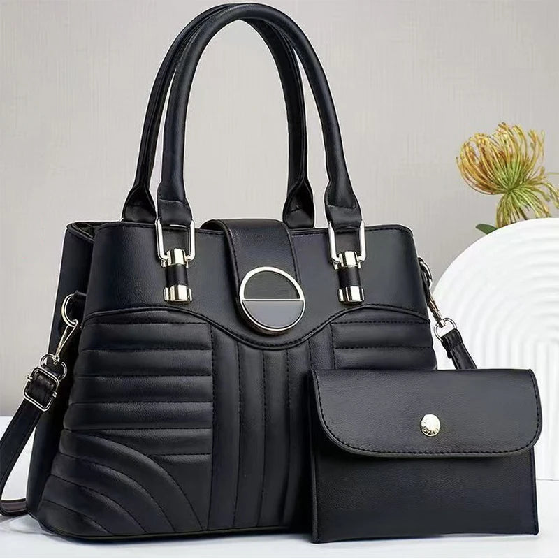 Elegant PU Leather Handbag Set – 2-Piece Tote & Matching Wallet