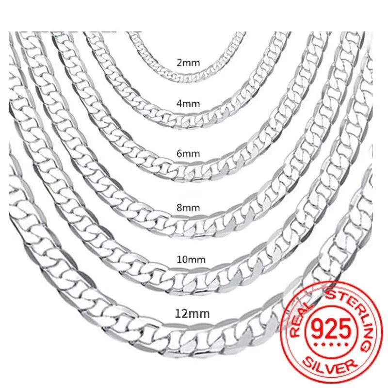 925 Sterling Silver Unisex Chain Necklace – 2mm to 12mm Widths, 40–75cm