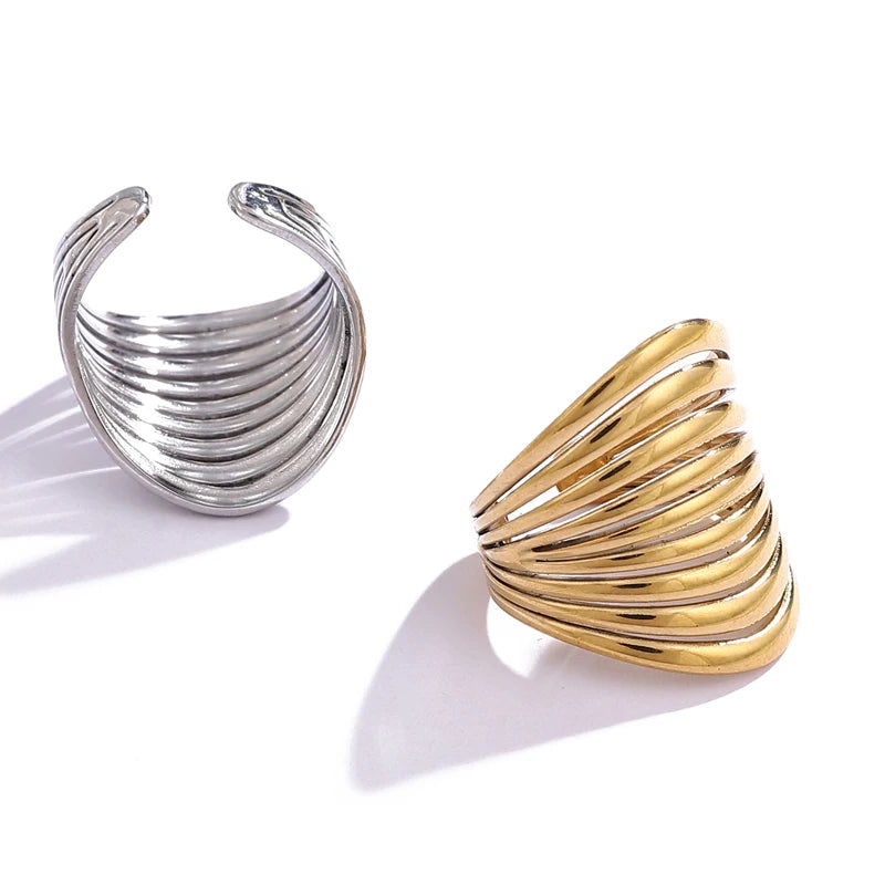 Multilayer Stripe Adjustable Ring for Women