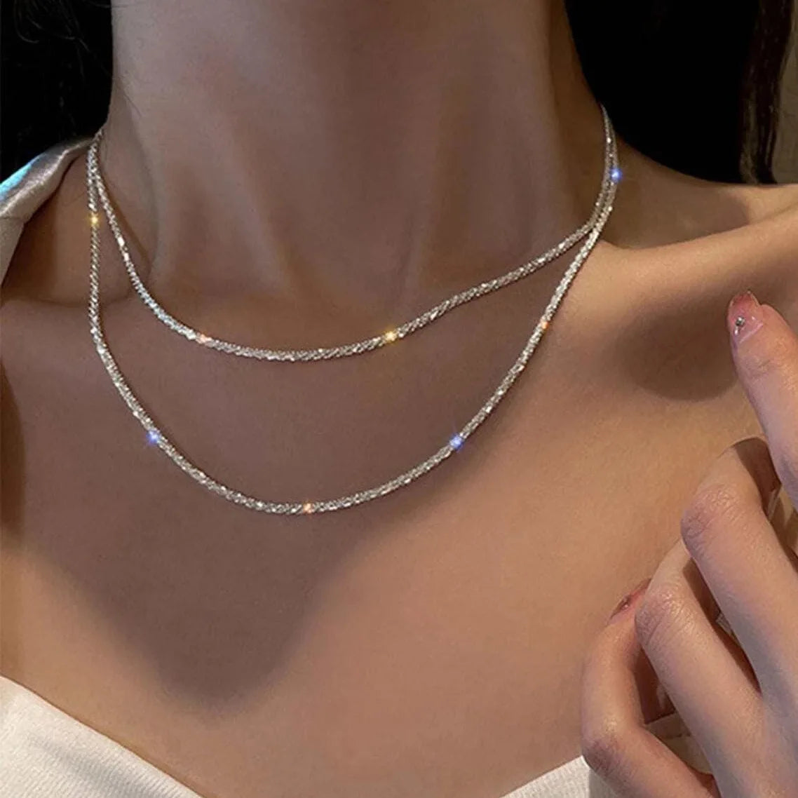 Minimalist Sparkling Silver Choker Necklace