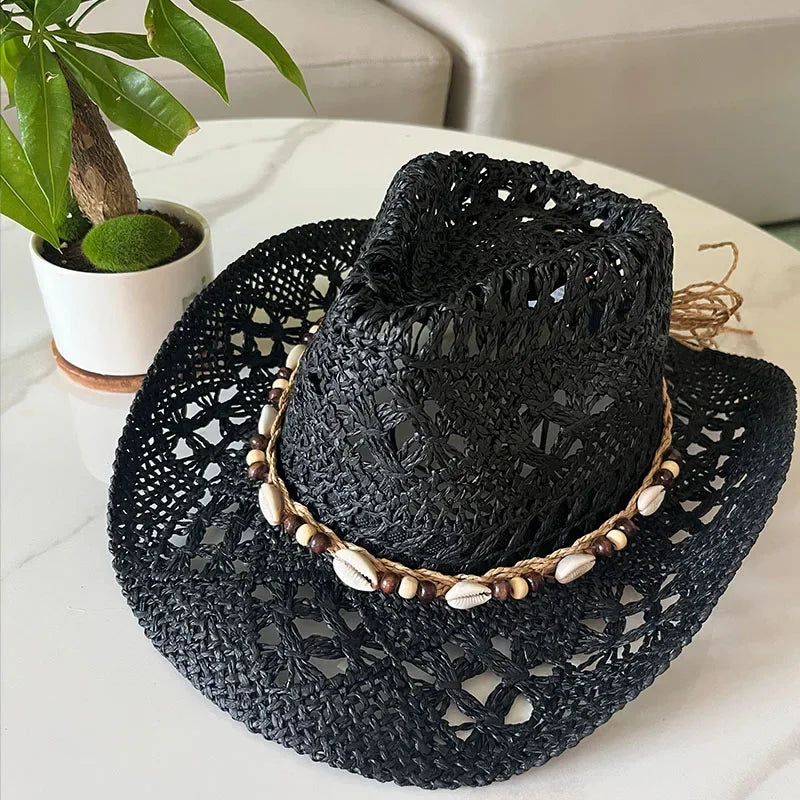 Boho Seashell Western Straw Hat