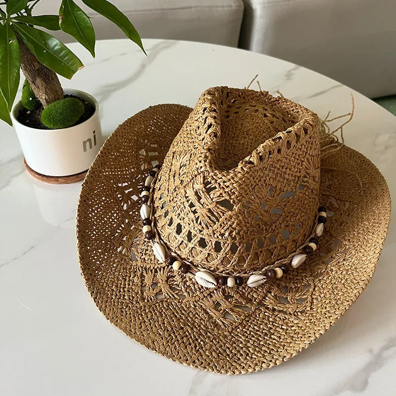 Boho Seashell Western Straw Hat