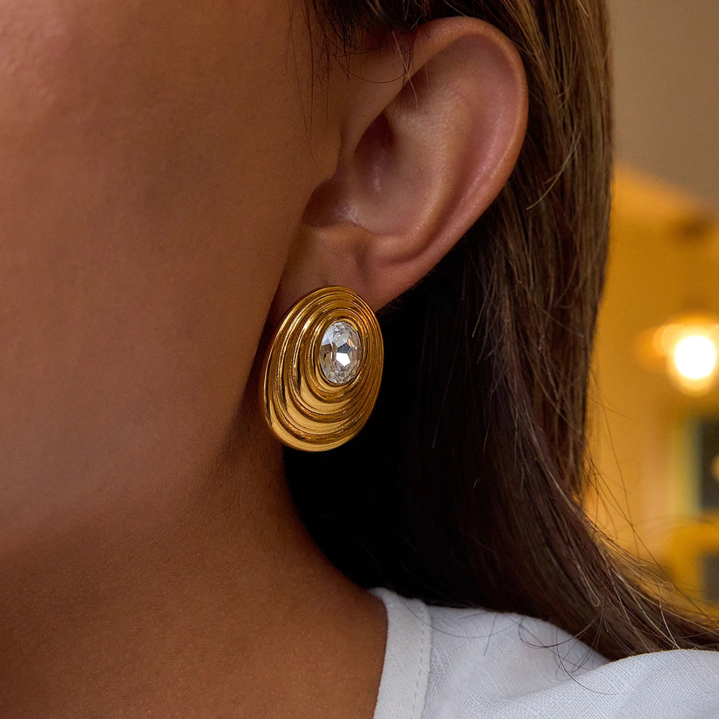 Gold-Tone Stainless Steel Round Stud Earrings