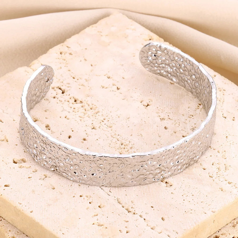 Lunar Texture Silver Cuff Bracelet