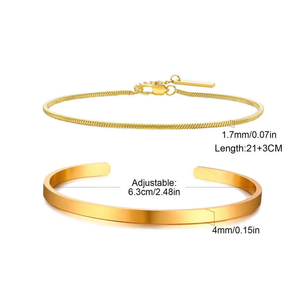 EternaSteel™ Dual Bracelet Set – Minimalist Cuff & Classic Chain Link