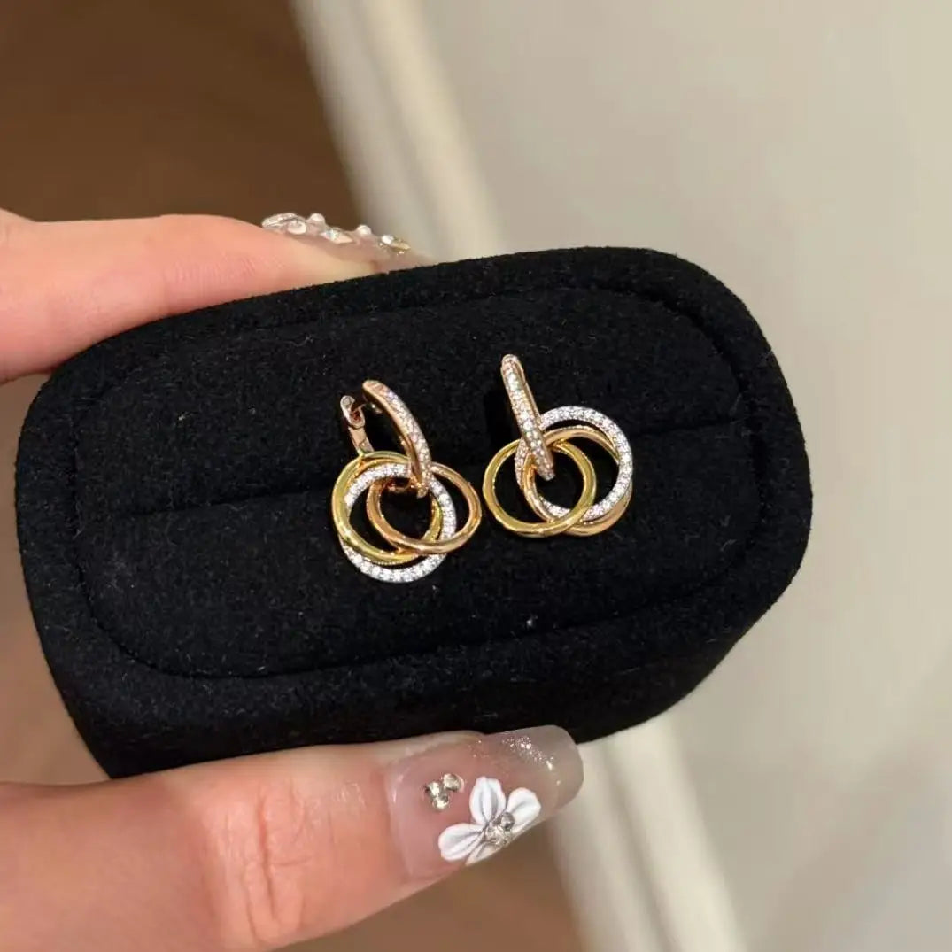 Atria Trio – Gold-Plated Triple Hoop Diamond Earrings for Women