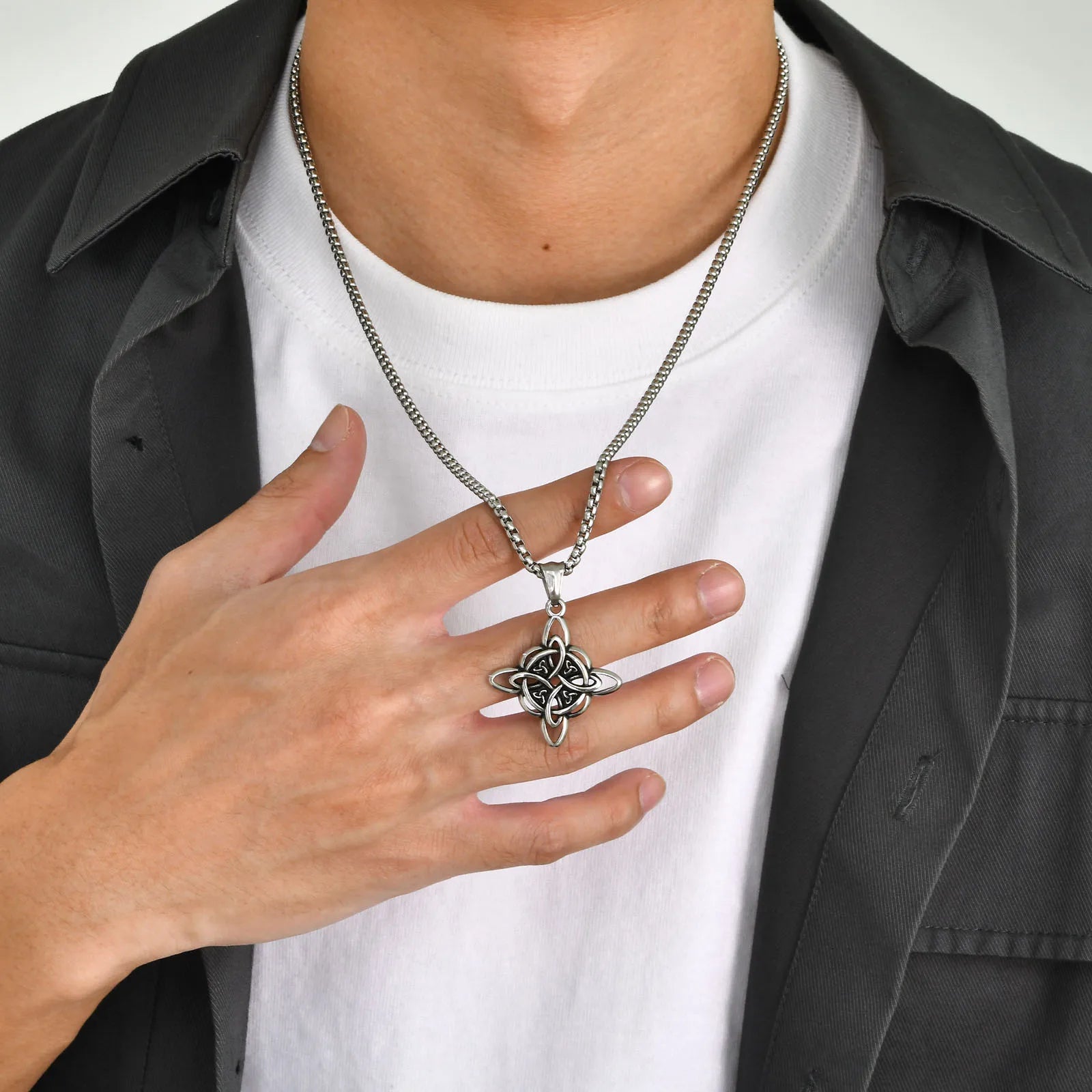 Stainless Steel Celtic Knot Pendant Necklace – Vintage Nordic Triquetra Amulet