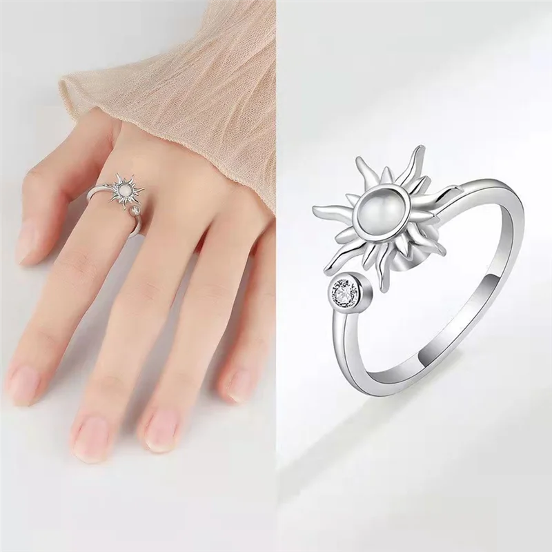 Rotating Flower Ring – Adjustable Silver-Tone (Set of 2)