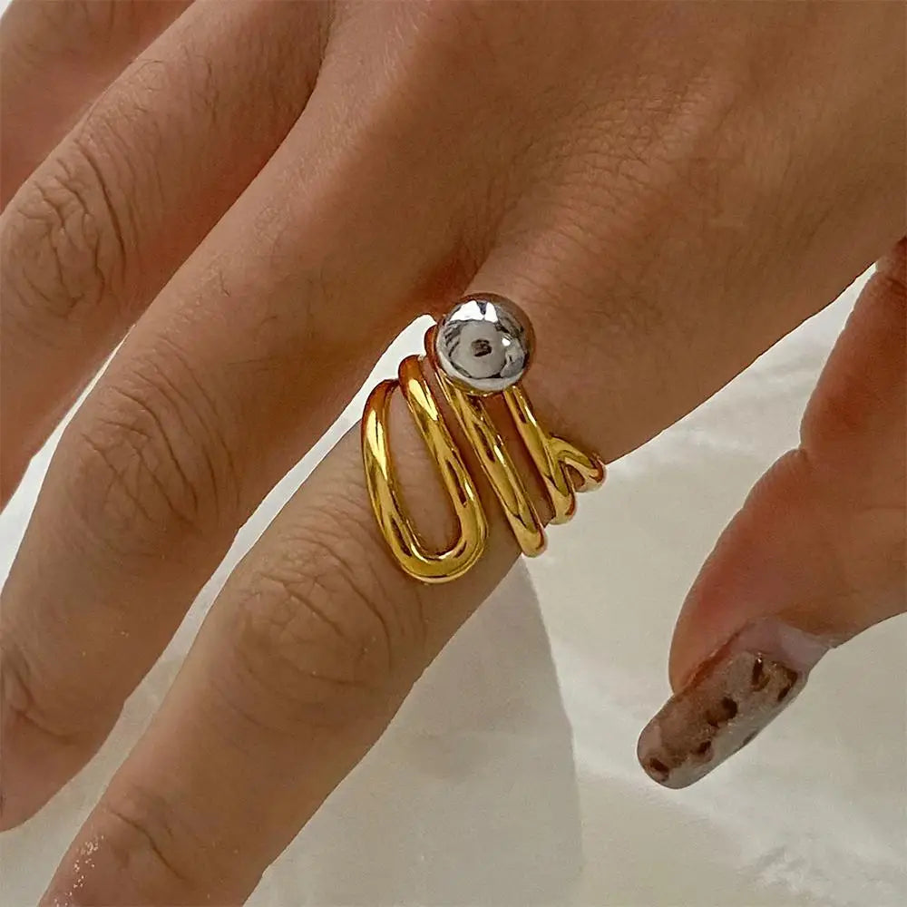 Minimalist Two-Tone Irregular Geometric Hollow Ring –  Stainless Steel