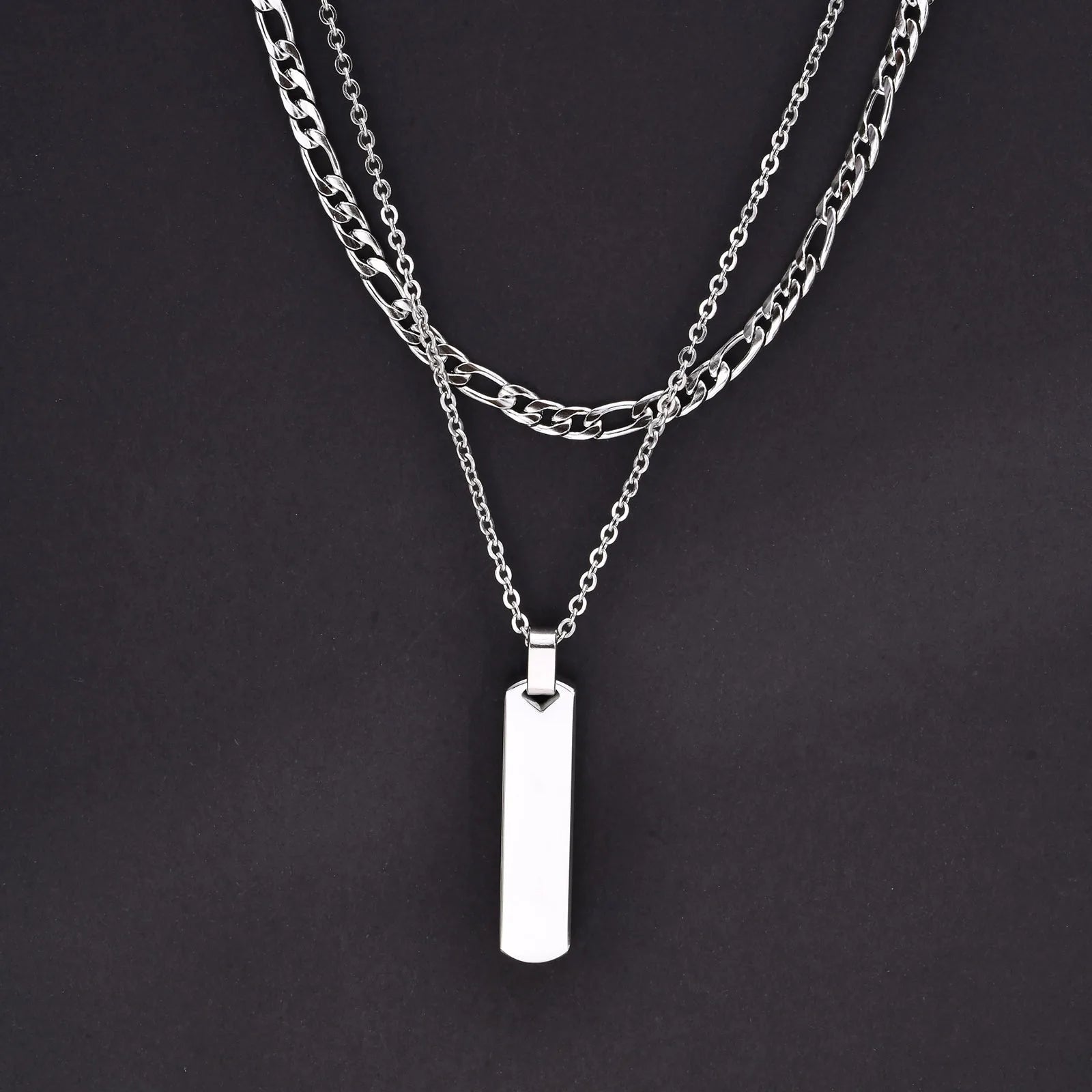 Vertical Bar Pendant Necklace Set – Stainless Steel
