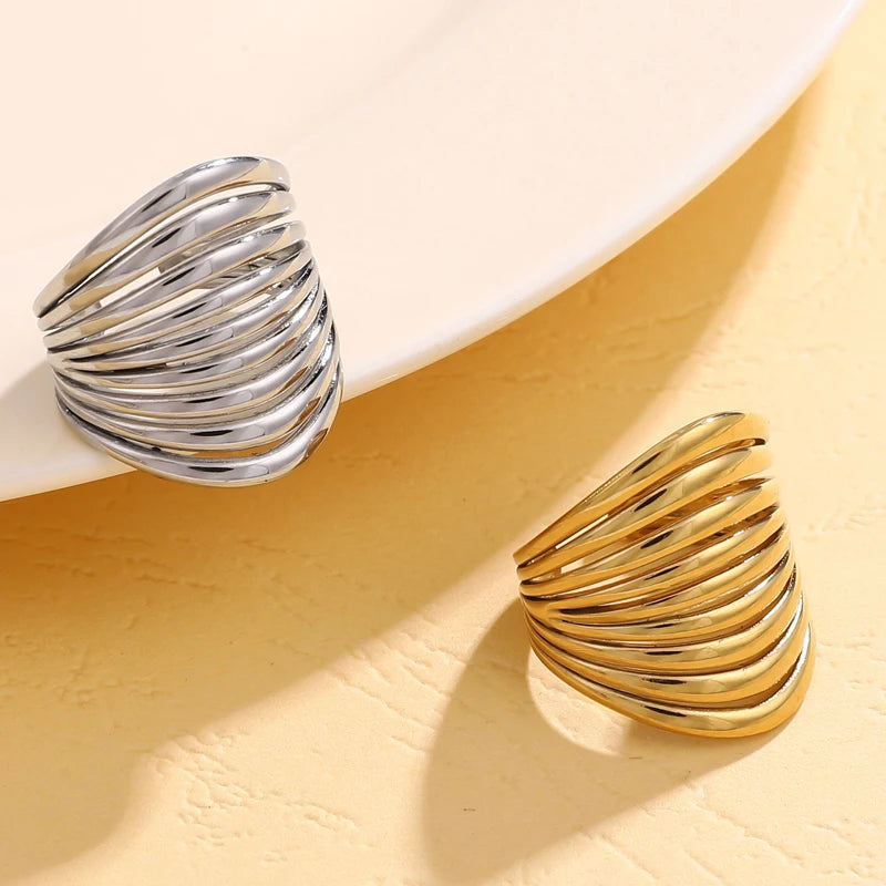 Multilayer Stripe Adjustable Ring for Women