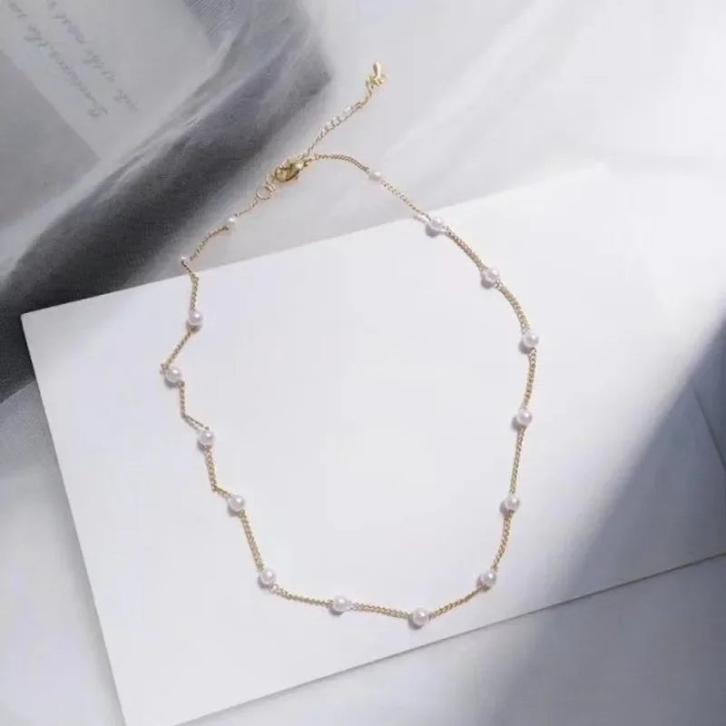 Minimalist Pearl Bead Choker Necklace
