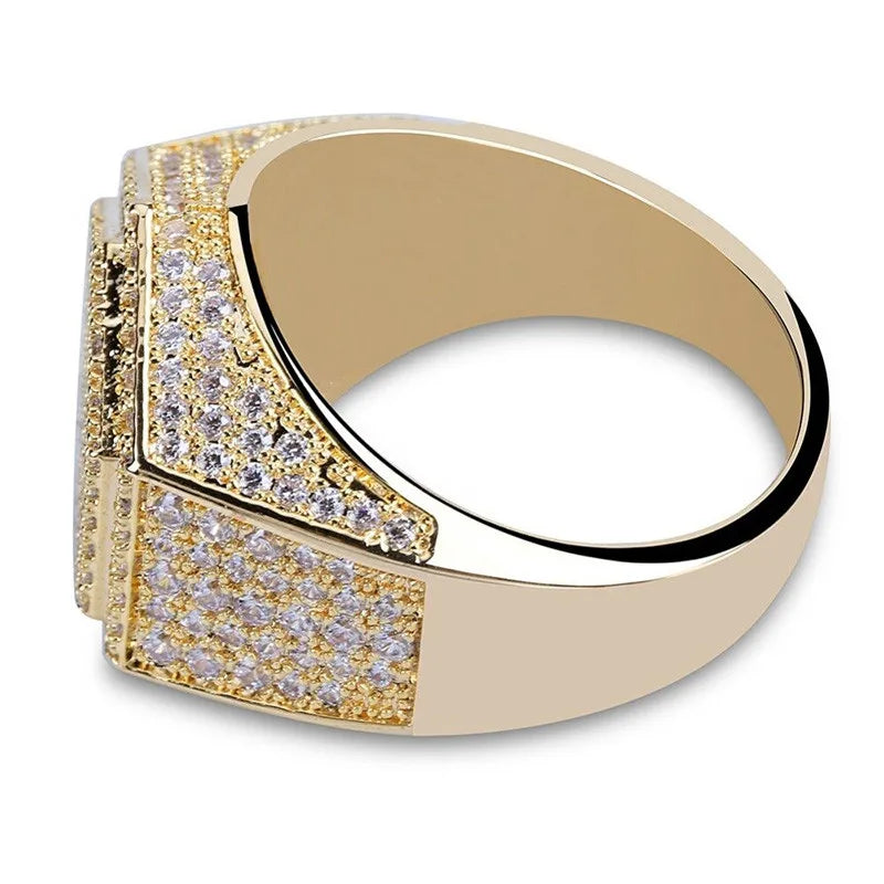 Milangirl Men's Geometric Iced-Out Ring – Gold/Silver Plated with Cubic Zirconia