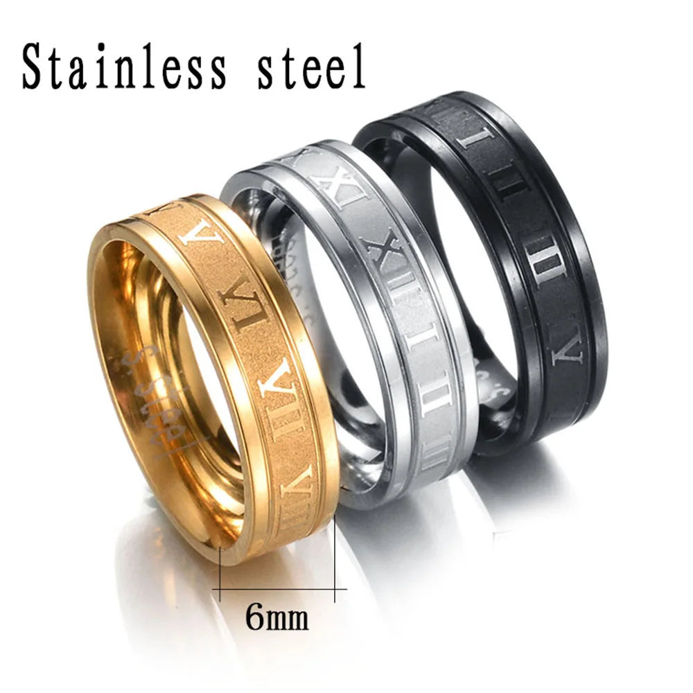 Stainless Steel Roman Numeral Band – Classic Men’s Ring