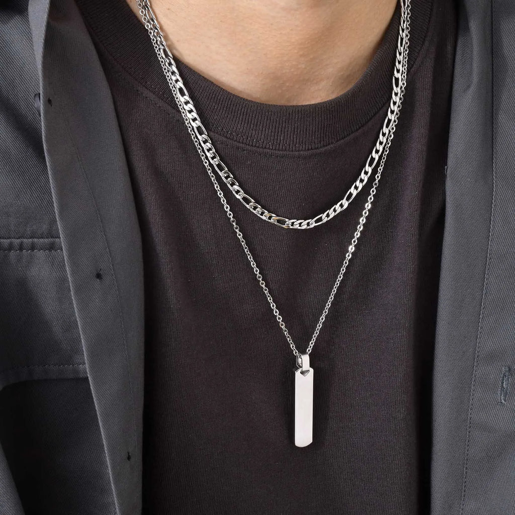 Vertical Bar Pendant Necklace Set – Stainless Steel