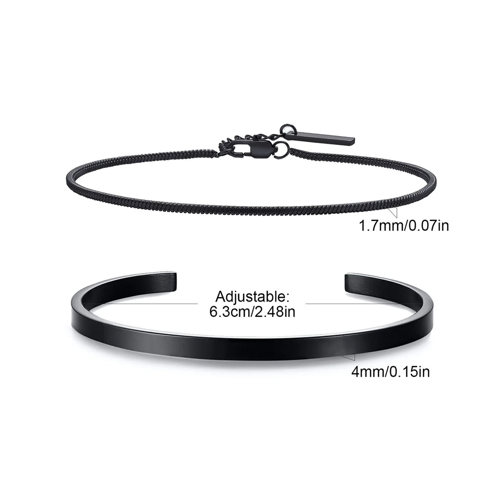 EternaSteel™ Dual Bracelet Set – Minimalist Cuff & Classic Chain Link