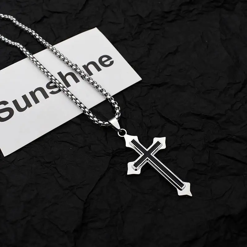 Hollow Stainless Steel Gothic Cross Pendant Necklace