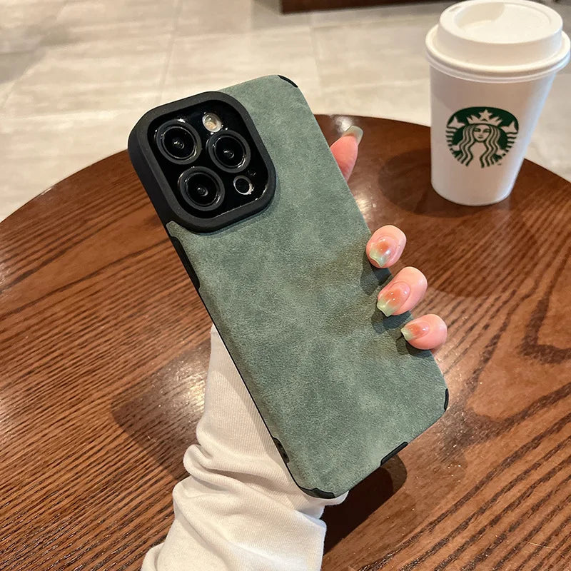 Premium Matte Leather Silicone Case for iPhone