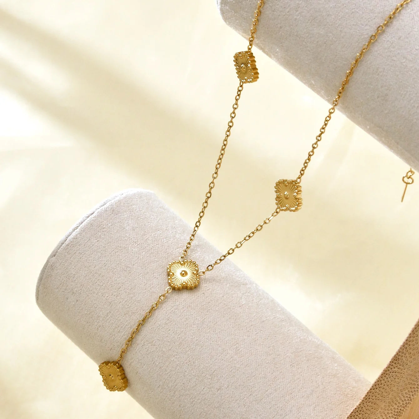 18K Gold-Plated Five-Leaf Clover Y-Necklace for Women