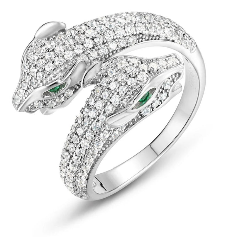 925 Sterling Silver Leopard Head Panther Ring