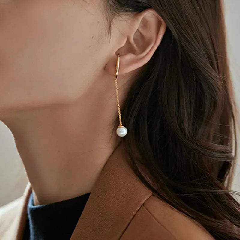 Golden Drop Pearl Earrings – Effortless Grace