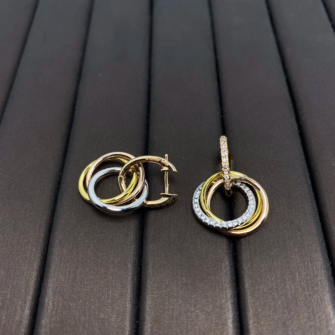 Atria Trio – Gold-Plated Triple Hoop Diamond Earrings for Women