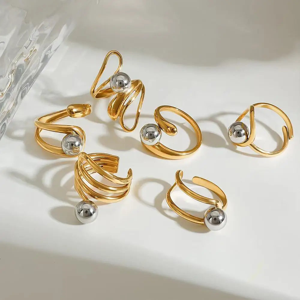 Minimalist Two-Tone Irregular Geometric Hollow Ring –  Stainless Steel