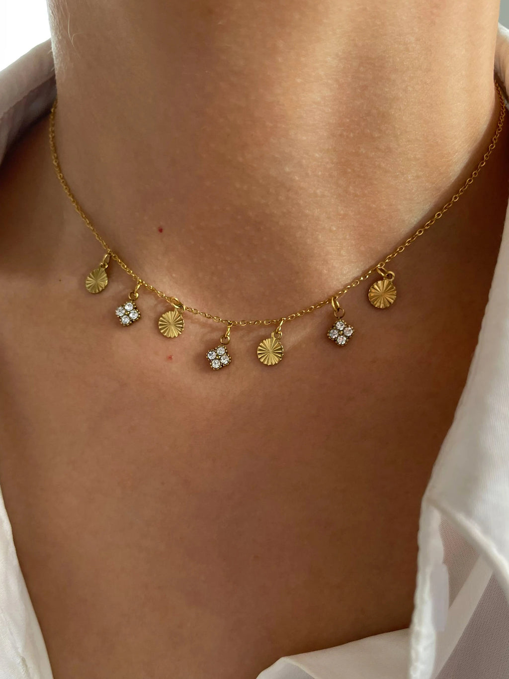 Peri'sbox 18K Gold Stainless Steel Tassel Choker Necklace – Elegant Geometric Disc Design