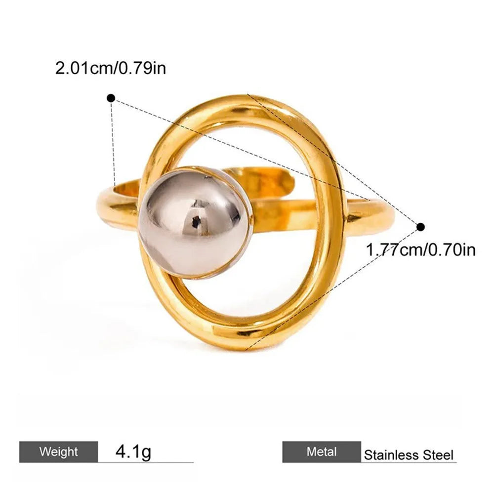 Minimalist Two-Tone Irregular Geometric Hollow Ring –  Stainless Steel