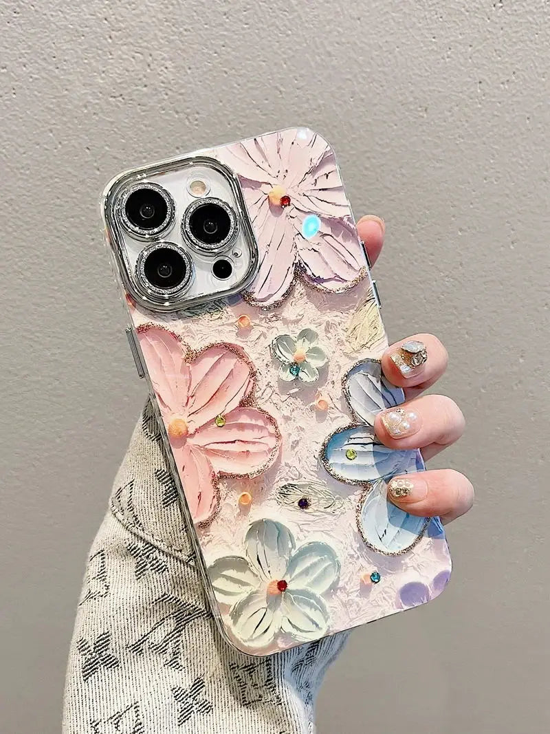 Glitter Flower Shockproof Case for iPhone 11–16 Pro Max