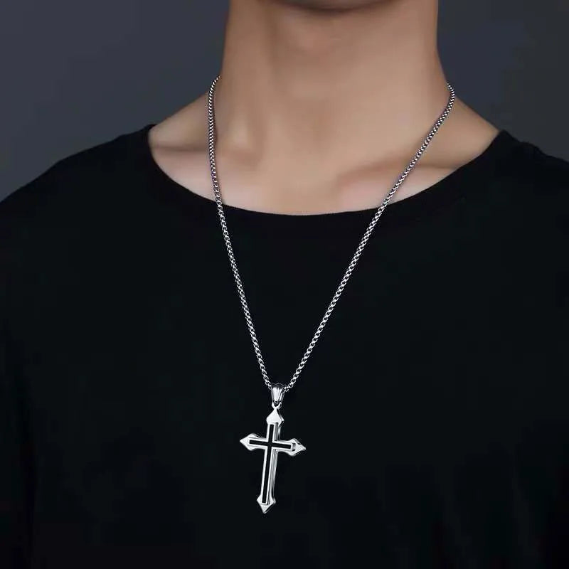 Hollow Stainless Steel Gothic Cross Pendant Necklace
