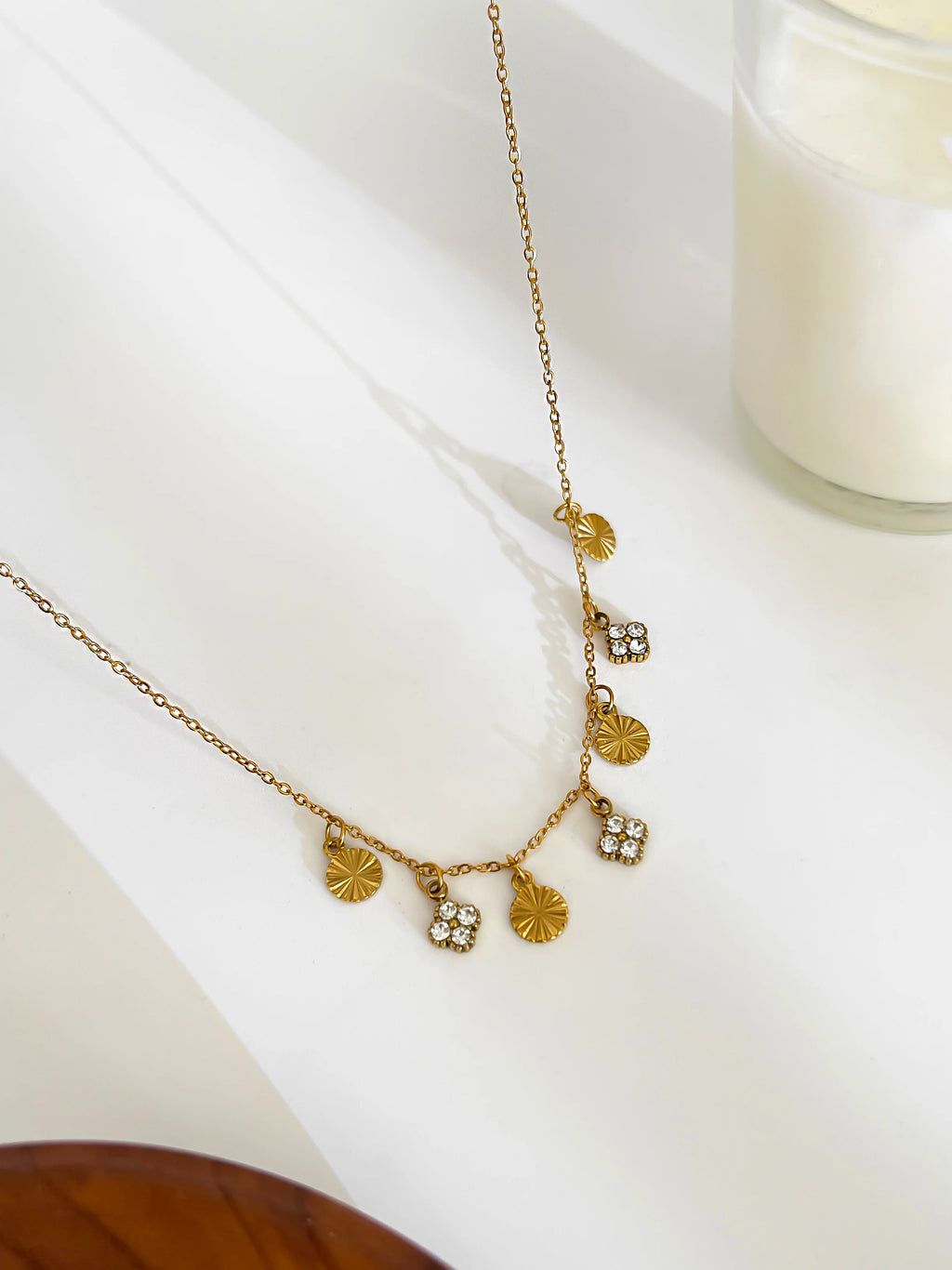 Peri'sbox 18K Gold Stainless Steel Tassel Choker Necklace – Elegant Geometric Disc Design