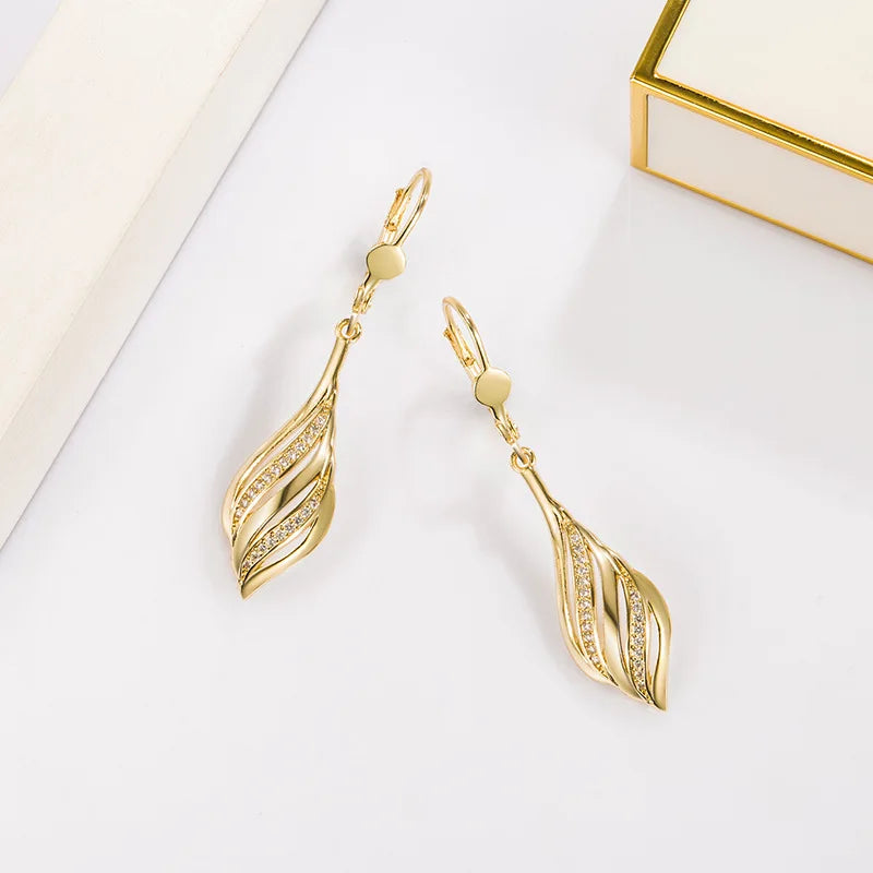 Luna Drop – Elegant Gold finish Leaf Earrings for Women
