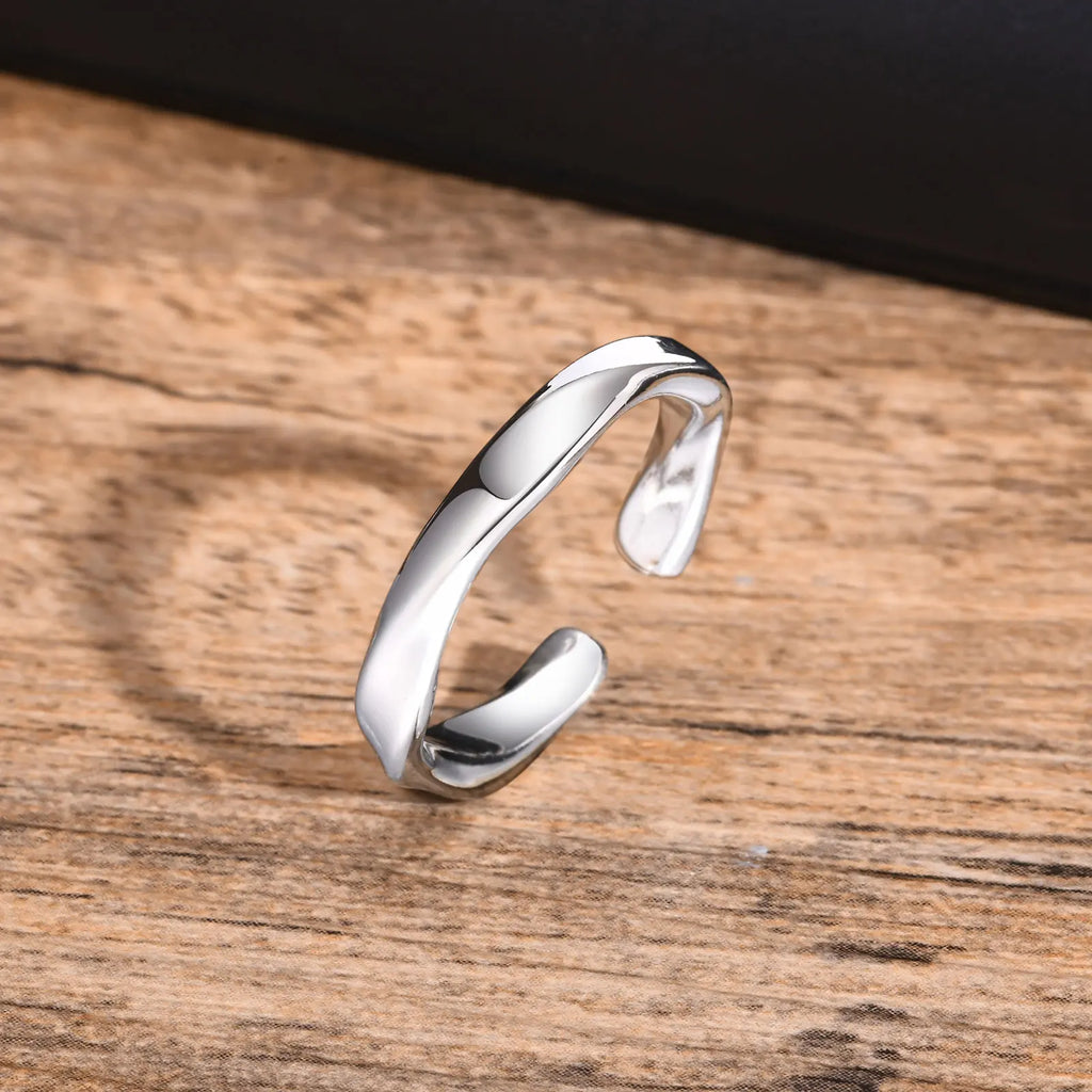 Silver Mobius Open Ring – Adjustable Minimal Design