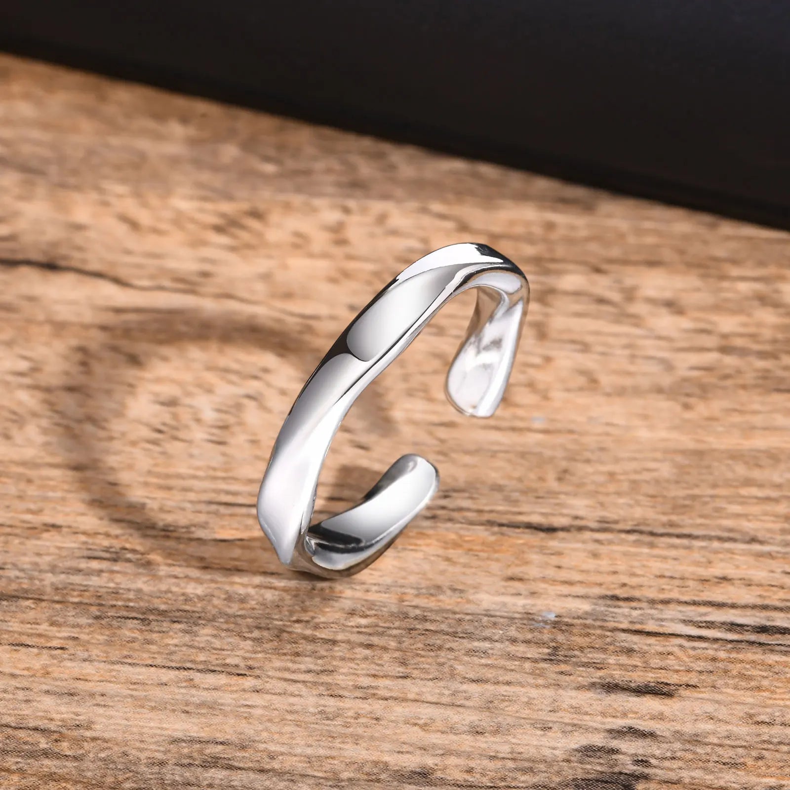 Silver Mobius Open Ring – Adjustable Minimal Design