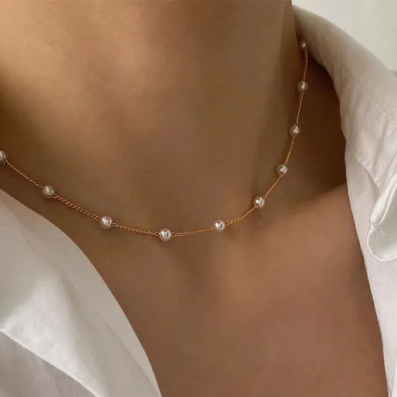 Minimalist Pearl Bead Choker Necklace